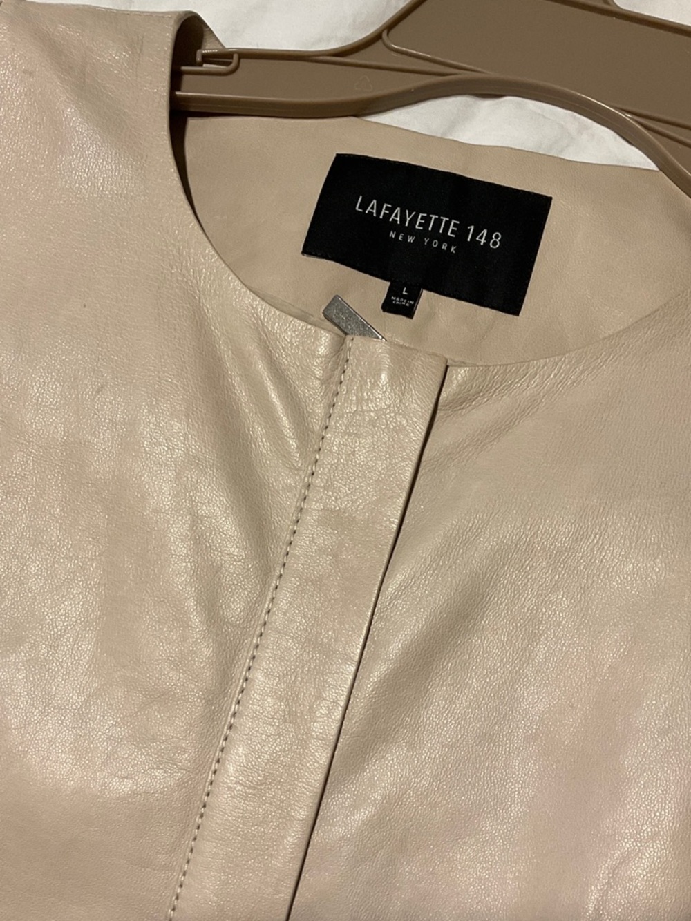 Lafayette 148 New York Leather Sleeveless Taupe Shift Dress - Picture 3 of 6